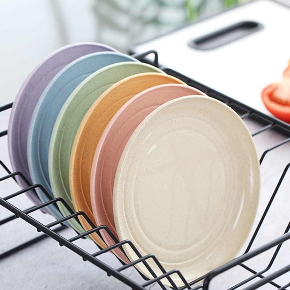 Zgwansui 5 Pack Wheat Straw 6 Inch Plates, Small Dinner Plates, Round Dishes With Raised Edge, Reusable Salad Plates Set, Unbrea